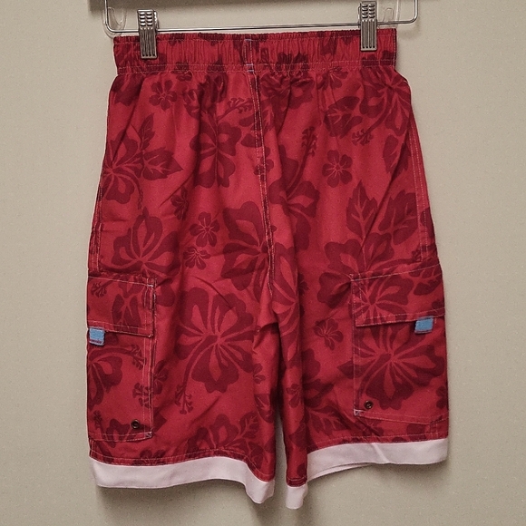 Vintage Urban Pipeline Red Hibiscus Flower Pull-on Cargo Swim Trunks - Picture 4 of 5